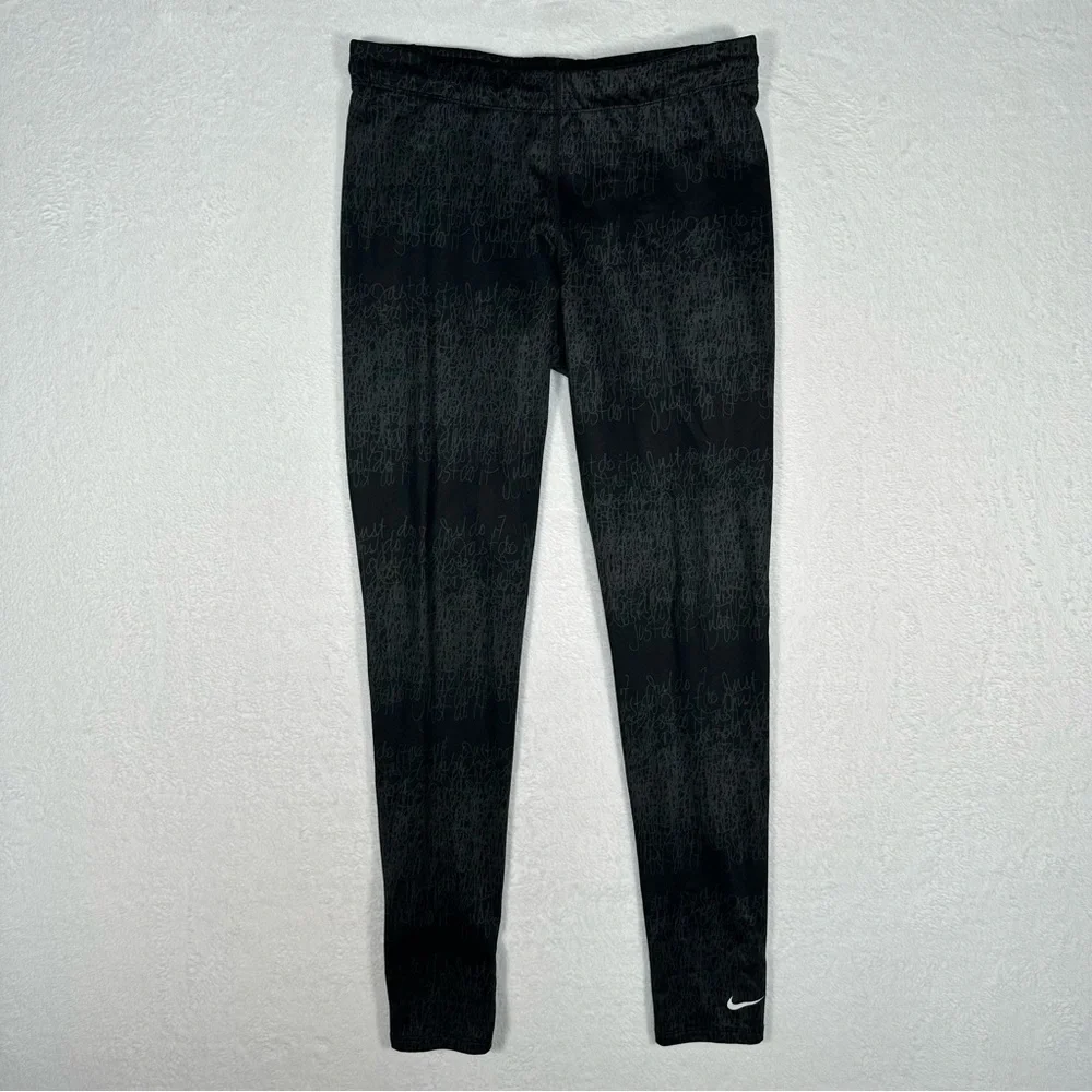 Womens Nike Pro Combat Therma Fit Sz M Black/silver Writing‎ Patterned Active